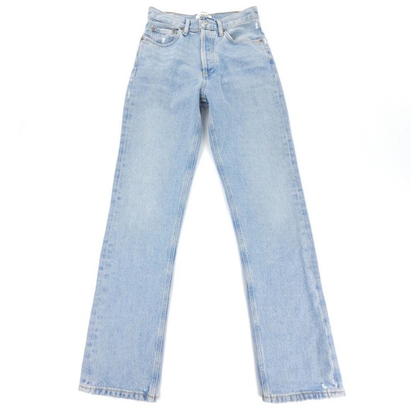 Agolde Denim - AGOLDE Lana Straight High Rise 90s Jean RipTide Light Denim Minimal Quiet Luxury